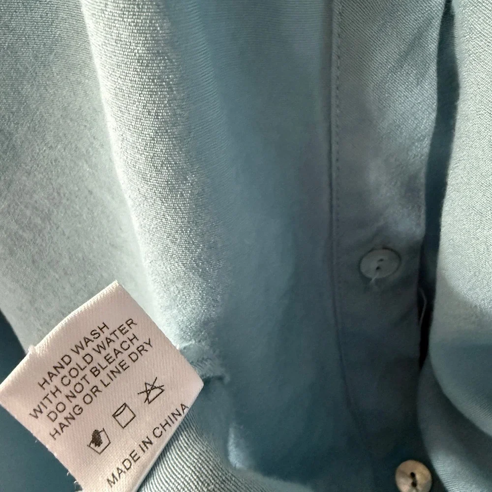 Pomander Place Jett Carolina Blue Blouson Sleeve Poet Shirt, XXL - Picture 11 of 11